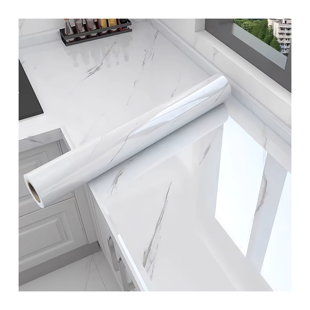 Selbstklebende Wandtapete von ctzszzmm in Weiß mit modernem Marmor-Design, wasserdicht und ölbeständig - Bild 3