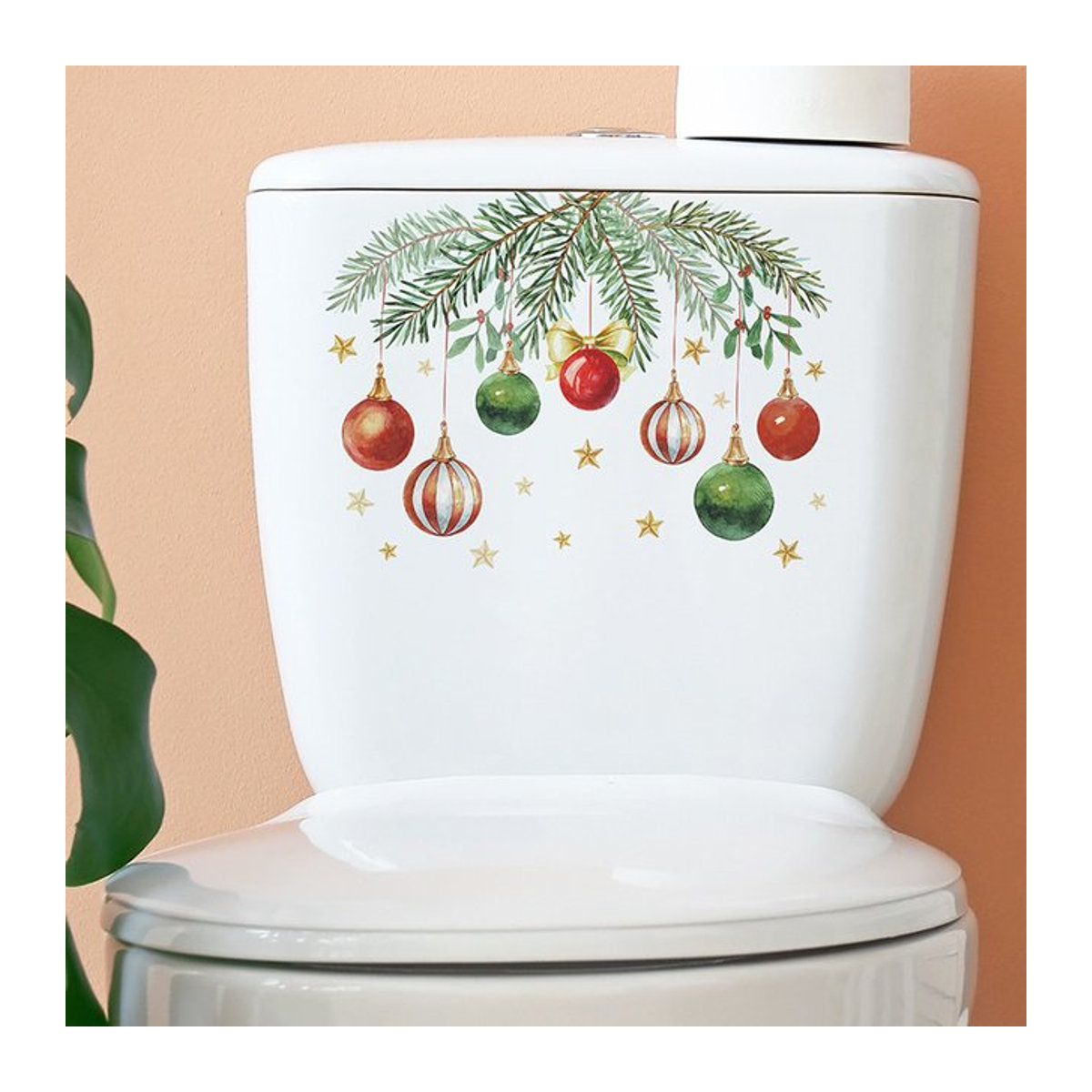 Selbstklebende Weihnachts-Wandaufkleber mit Blättern und Laternenkugeln in Mehrfarbig für Kinder und Heimdekoration - Bild 1