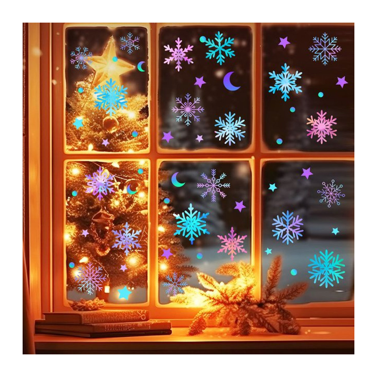 Selbstklebende Weihnachts-Wandaufkleber von DUTRIEUX mit Schneeflocken, Mond und Sternen in Mehrfarbig, 20 Stück aus Kunststoff für die Heimdekoration - Bild 1