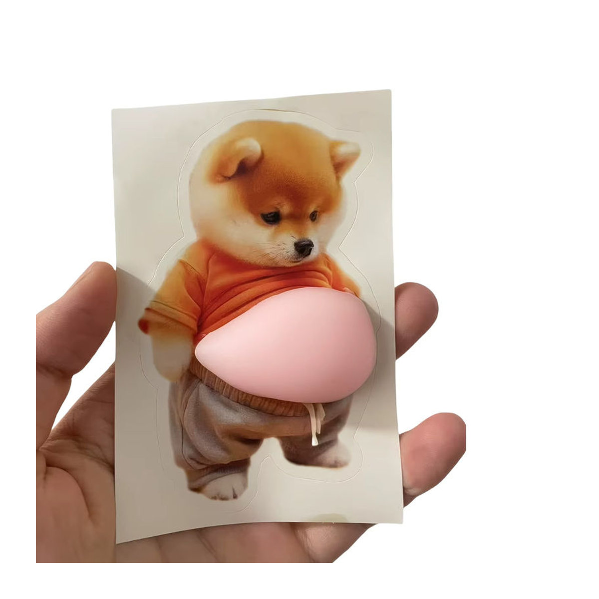 Selbstklebender 3D Shiba Inu Hundebauch-Aufkleber von UNIQUEFORYOU in Orange und Rosa aus Silikon - Bild 3
