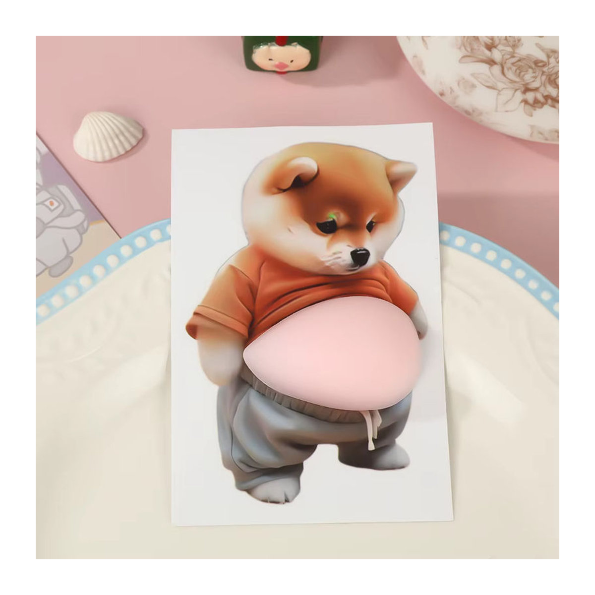 Selbstklebender 3D Shiba Inu Hundebauch-Aufkleber von UNIQUEFORYOU in Orange und Rosa aus Silikon - Bild 6