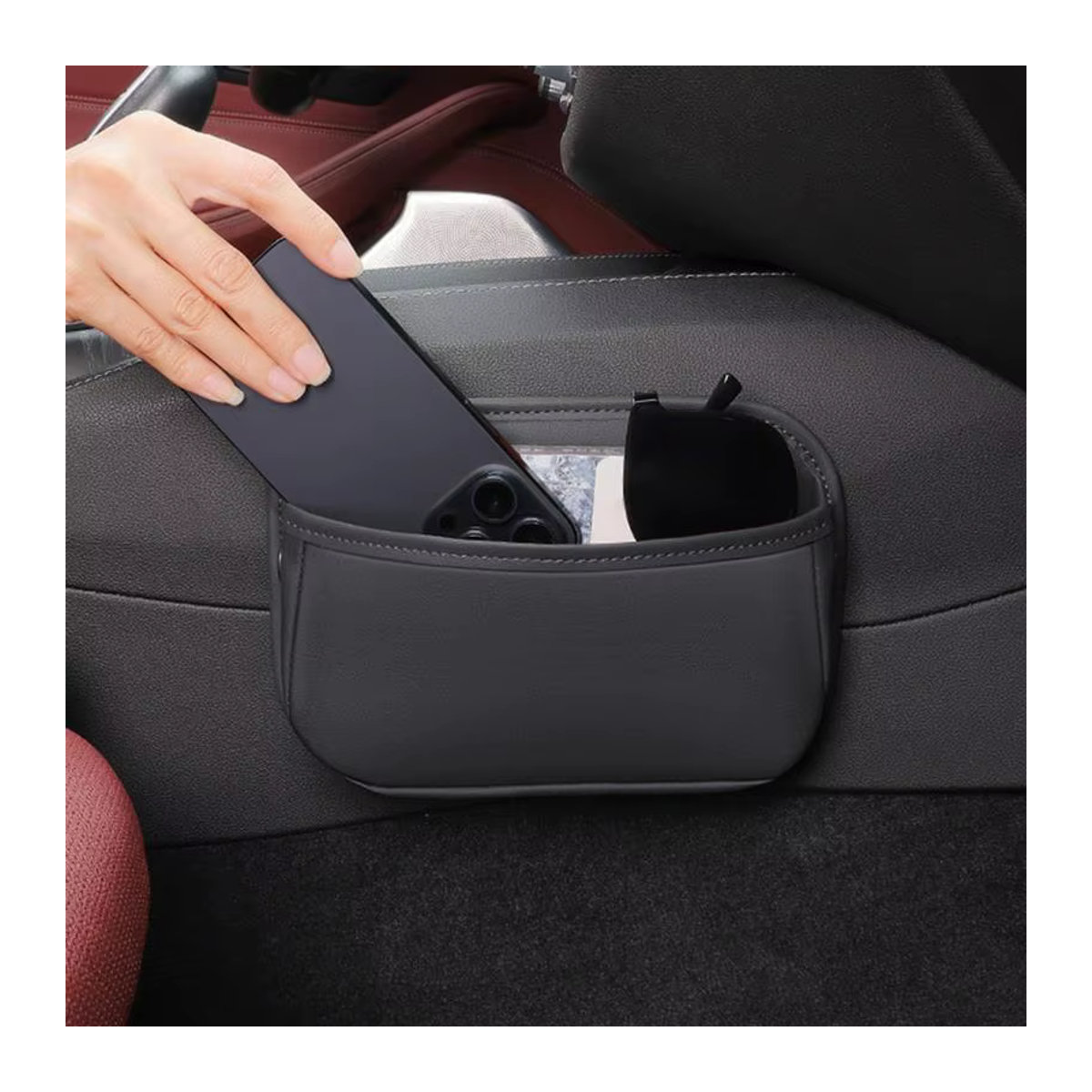 Selbstklebender Auto-Taschen-Organizer aus Leder in Schwarz für Telefon, Brillen und Schlüssel - Bild 3