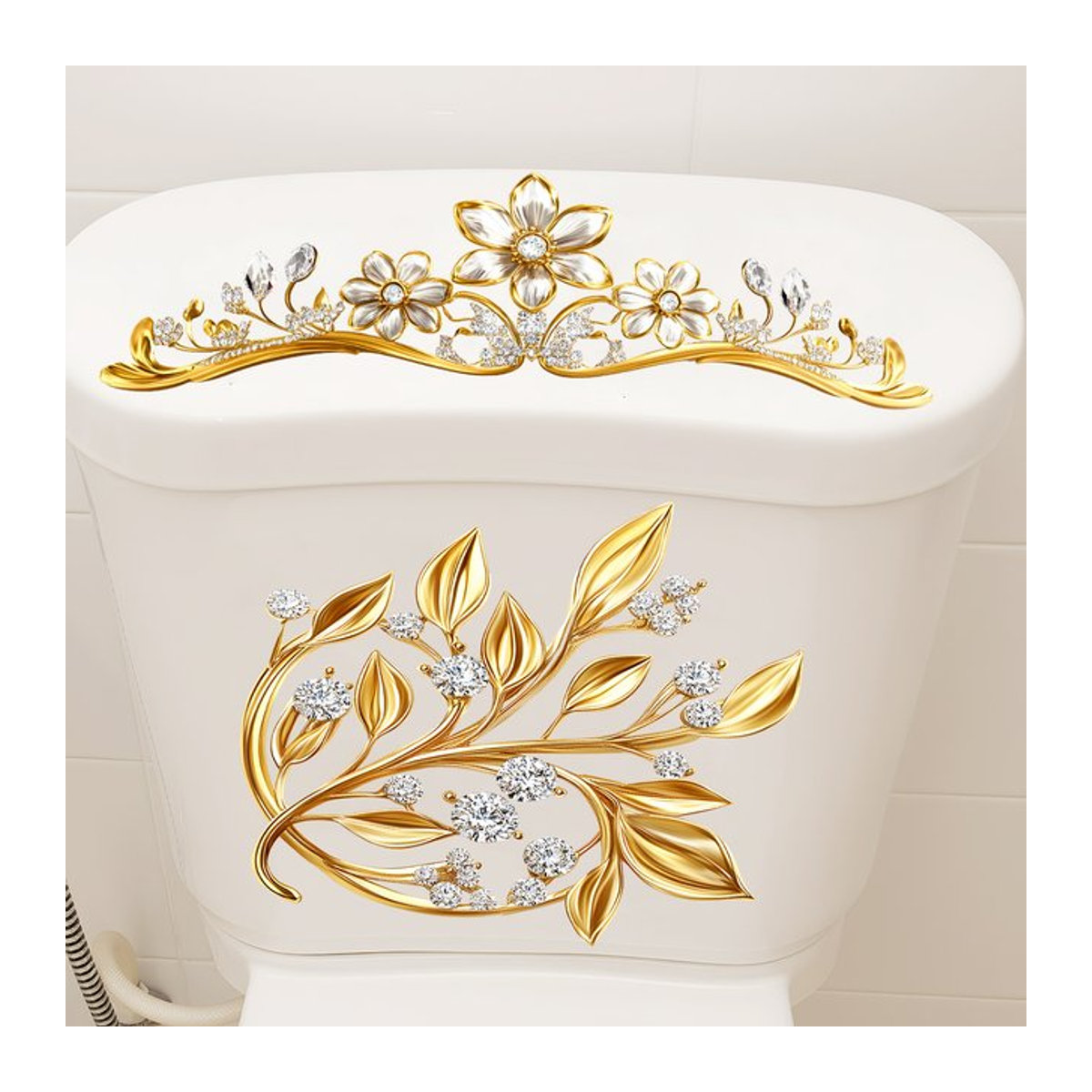 Selbstklebender Badezimmer-Toilettensitz-Wandaufkleber in Gold mit floralem Design aus Kunststoff - Bild 1