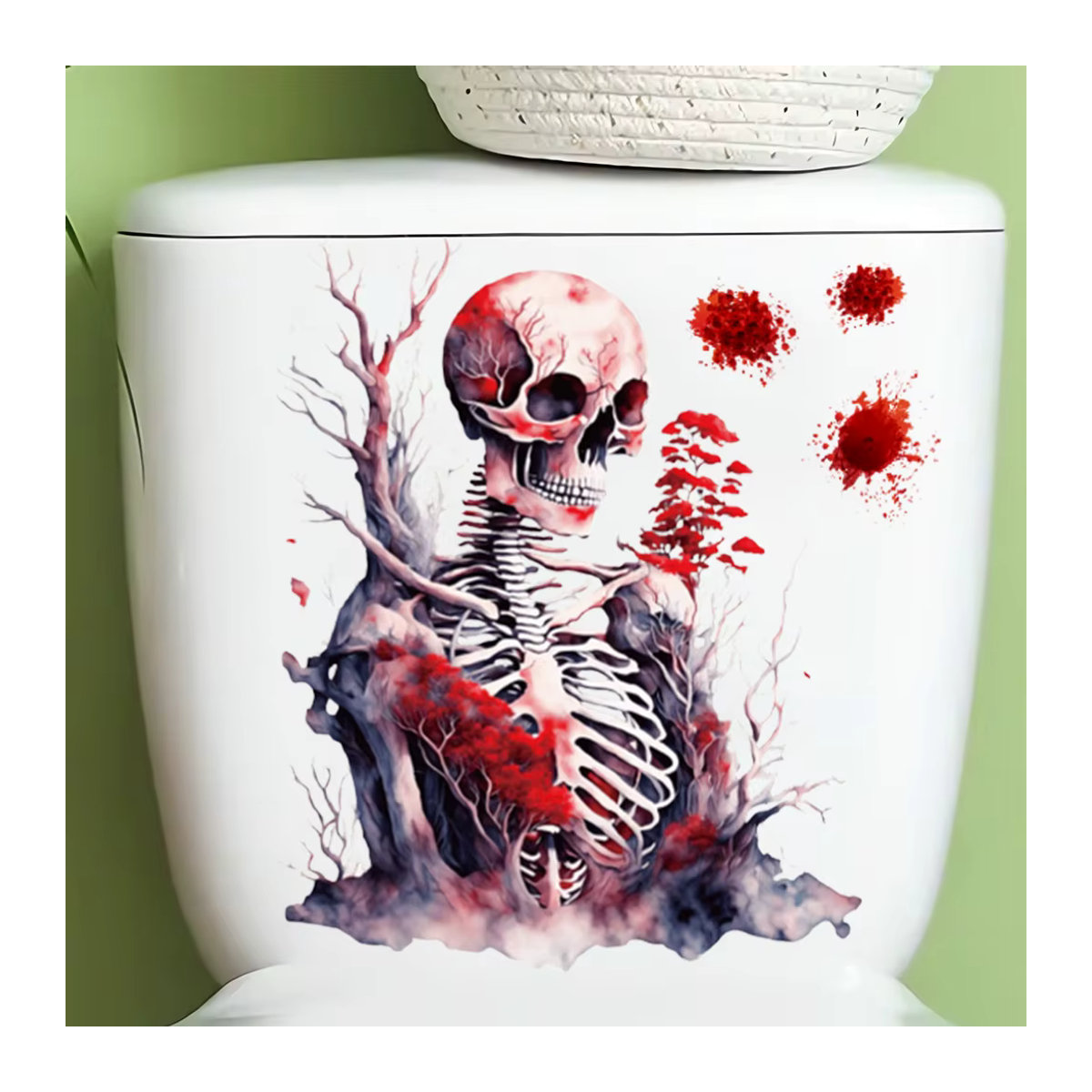 Selbstklebender Halloween Toilettendeckel Aufkleber mit Blutschädel-Design, wasserdichte Badezimmer Dekoration, mehrfarbig - Bild 1
