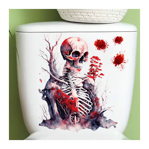 Selbstklebender Halloween Toilettendeckel Aufkleber mit Blutschädel-Design, wasserdichte Badezimmer Dekoration, mehrfarbig
