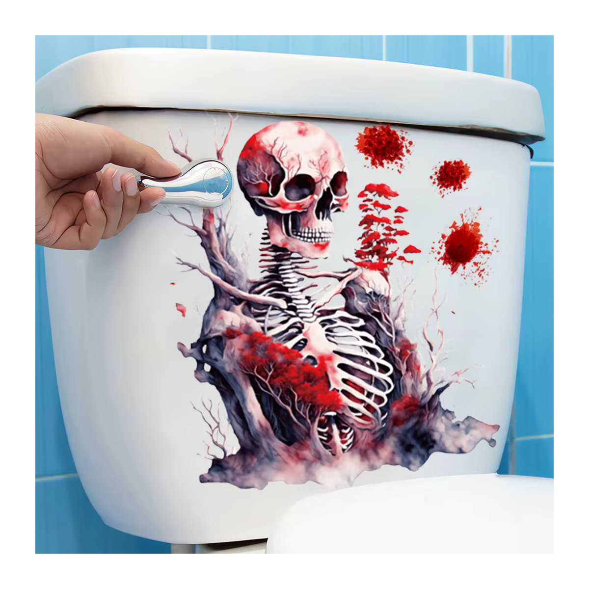 Selbstklebender Halloween Toilettendeckel Aufkleber mit Blutschädel-Design, wasserdichte Badezimmer Dekoration, mehrfarbig - Bild 2