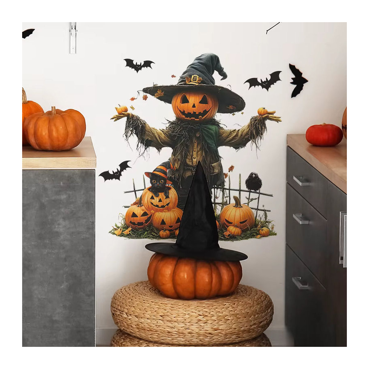 Selbstklebender Halloween Wandaufkleber mit Kürbis, Vogelscheuche und Fledermaus für Wohnzimmer und Schlafzimmer, mehrfarbig - Bild 5