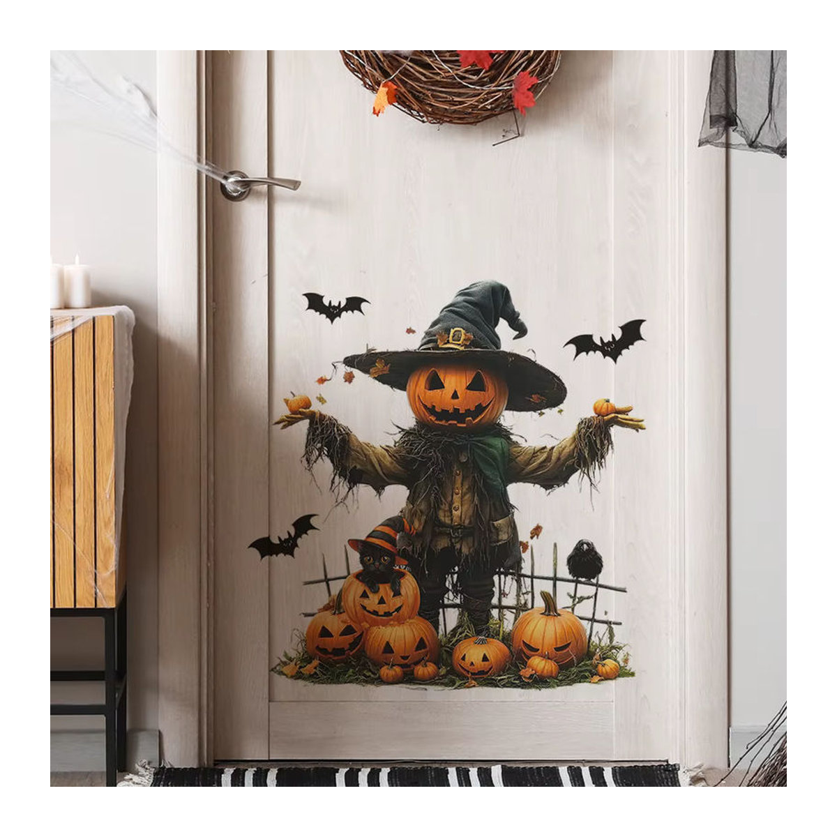 Selbstklebender Halloween Wandaufkleber mit Kürbis, Vogelscheuche und Fledermaus für Wohnzimmer und Schlafzimmer, mehrfarbig - Bild 6