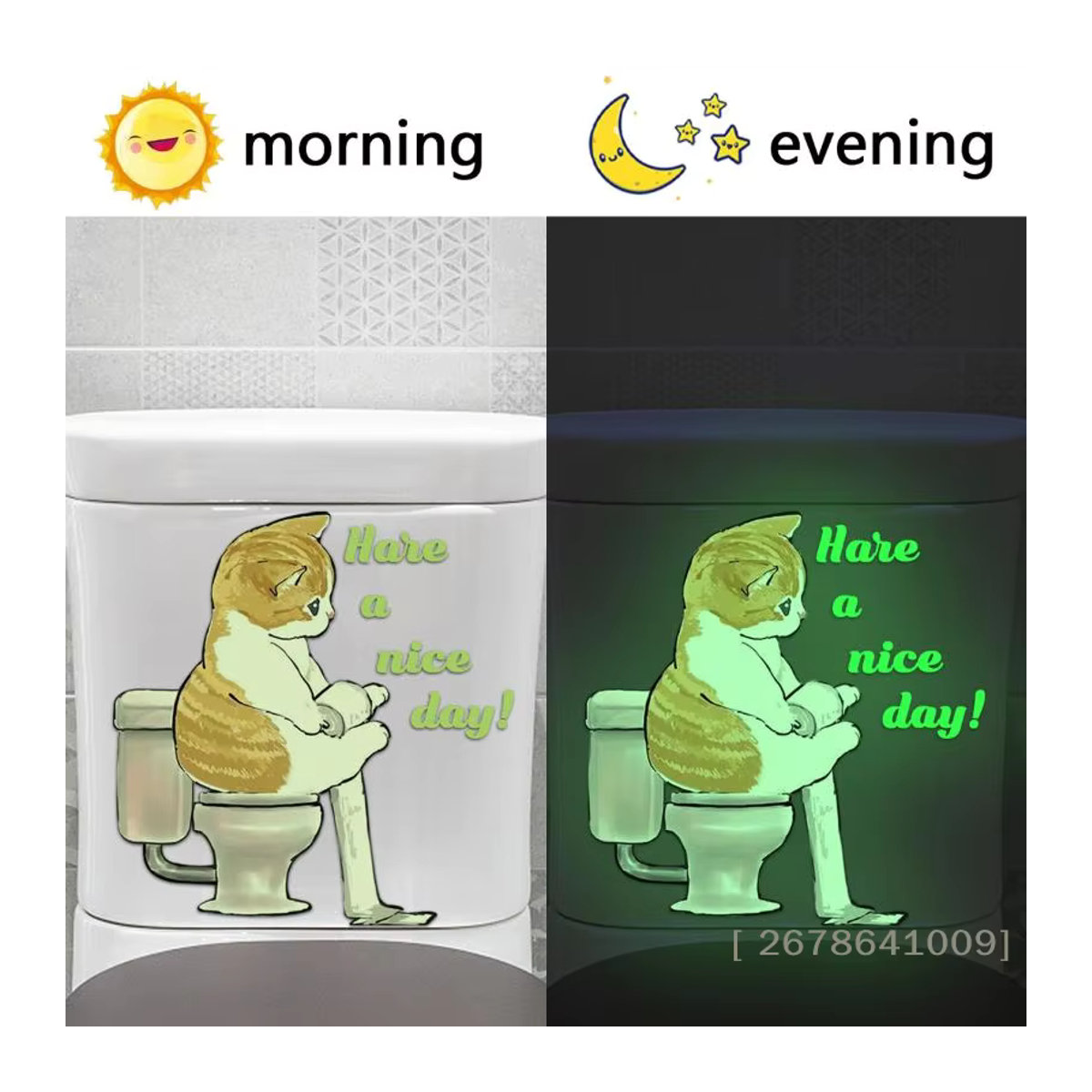 Selbstklebender leuchtender Katzenaufkleber von KuZHEN in Mehrfarbig für den Toilettendeckel im Badezimmer - Bild 3