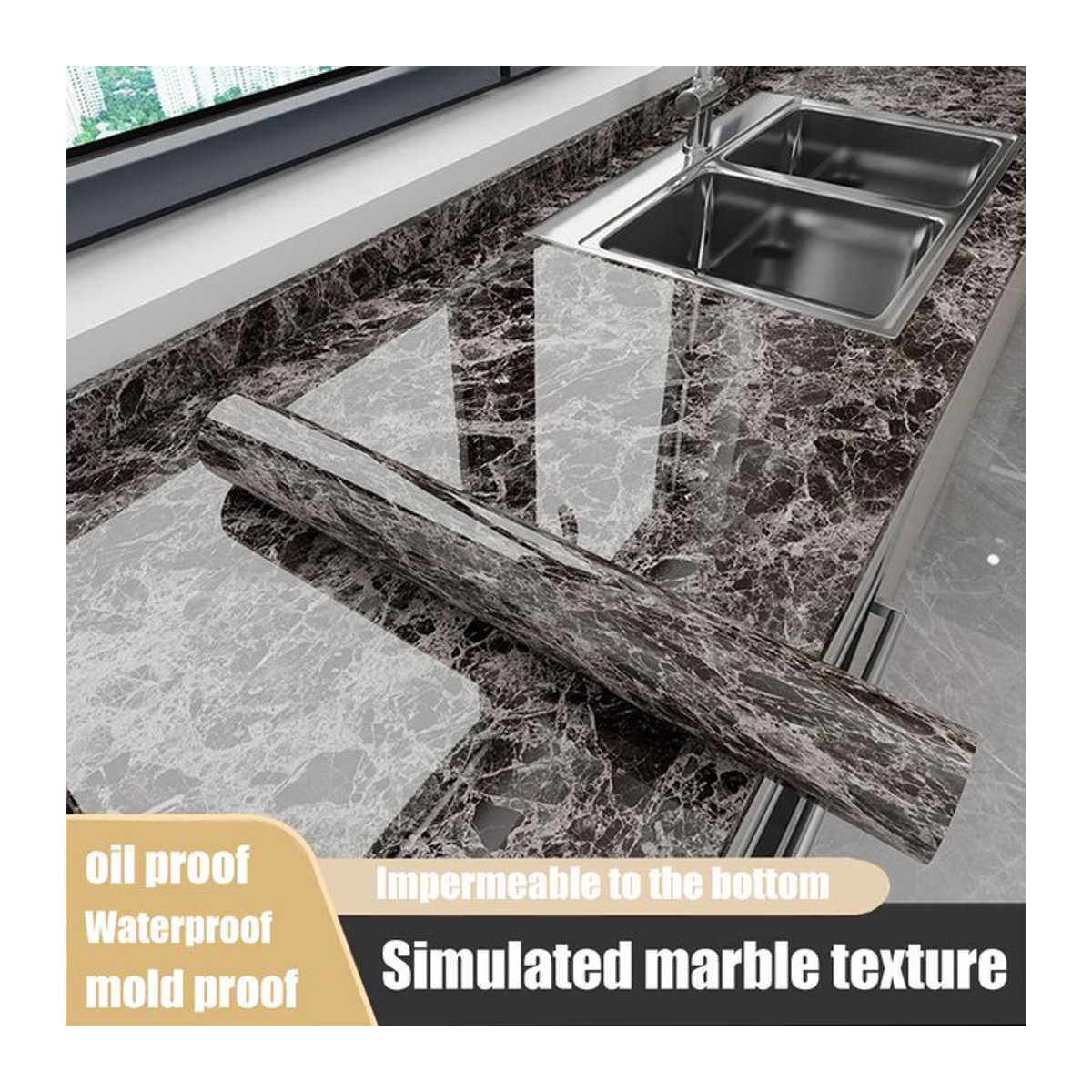 Selbstklebender Marmor Wandaufkleber von ctzszzmm in Grau, Ölbeständig und Wasserdicht für Küche und Schrank - Bild 1