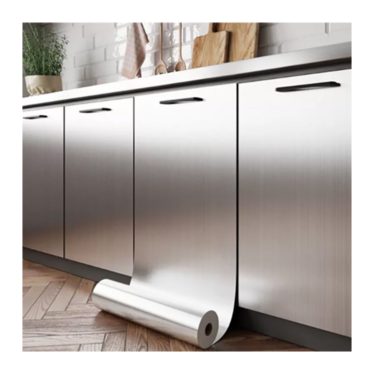 Selbstklebender Metall-Wandaufkleber von ctzszzmm in Silber, rechteckiges Design für Küche und Wohnzimmer, Breite: 40 cm - Bild 1