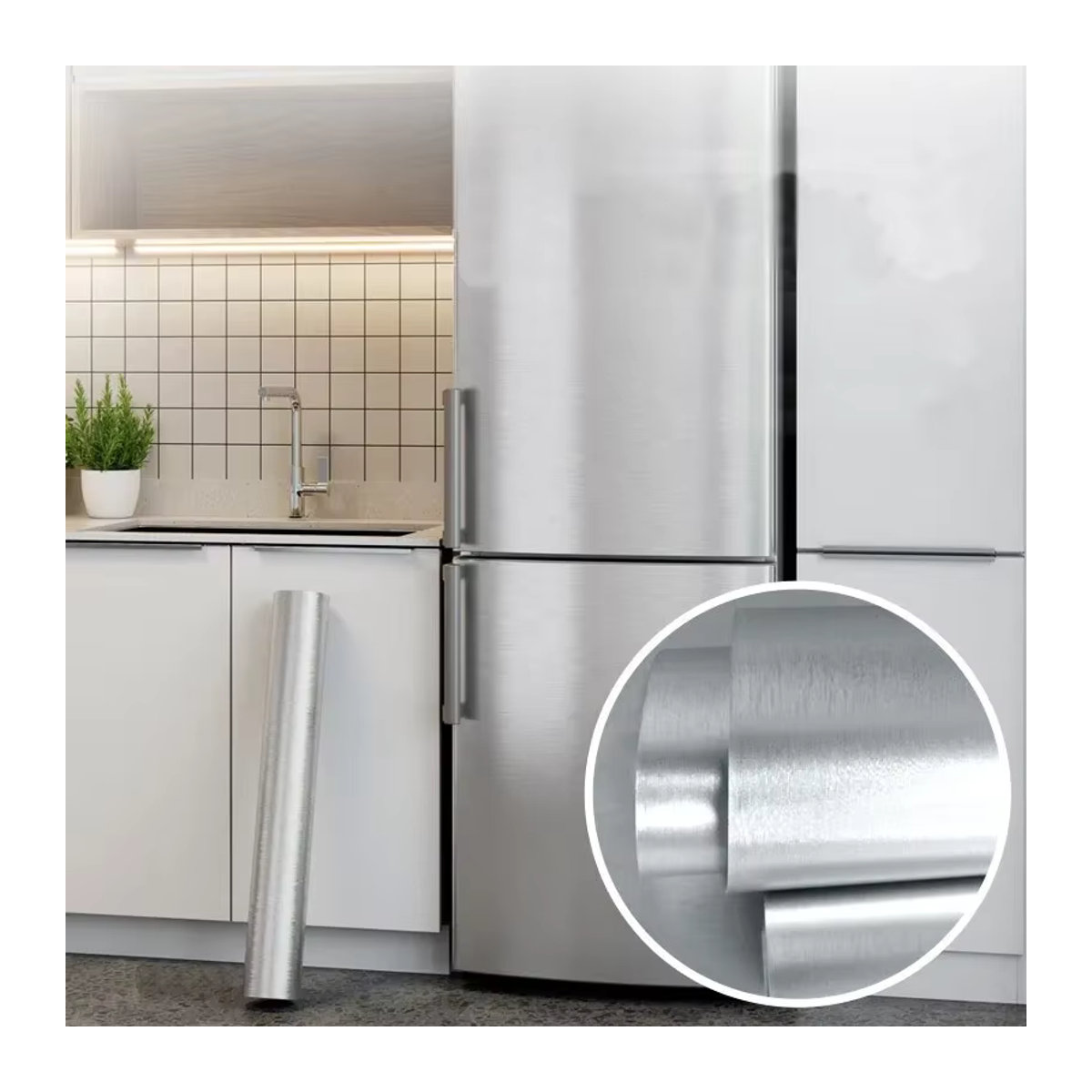 Selbstklebender Metall-Wandaufkleber von ctzszzmm in Silber, rechteckiges Design für Küche und Wohnzimmer, Breite: 40 cm - Bild 2