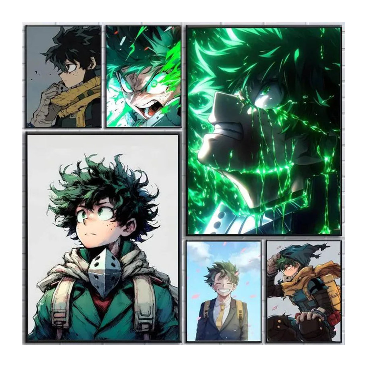 Selbstklebender Papierdruck mit Anime-Charakter Izuku Midoriya als mehrfarbiges Porträt für deine Wanddekoration - Bild 1