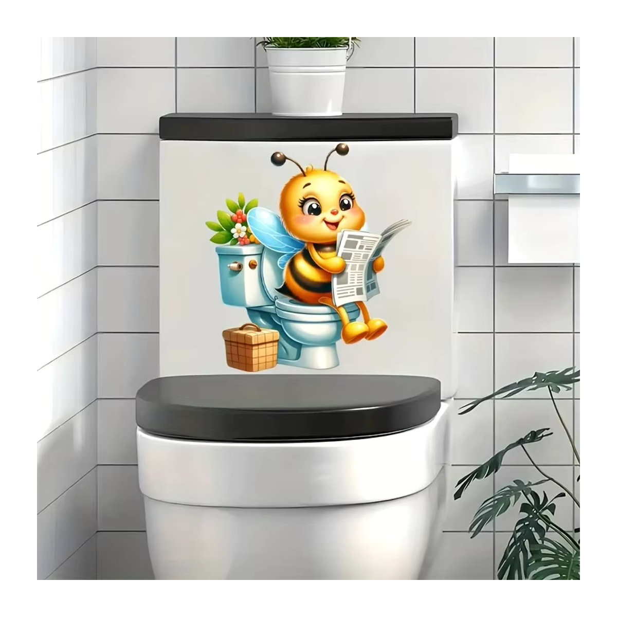 Selbstklebender Toilettensitz-Aufkleber Bee Reading Zeitung mit Tiermotiv für Badezimmer und Duschraum, mehrfarbig - Bild 2