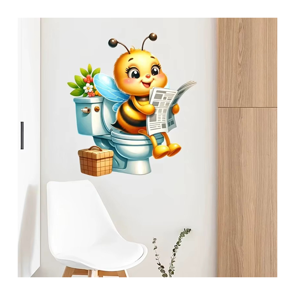 Selbstklebender Toilettensitz-Aufkleber Bee Reading Zeitung mit Tiermotiv für Badezimmer und Duschraum, mehrfarbig - Bild 3