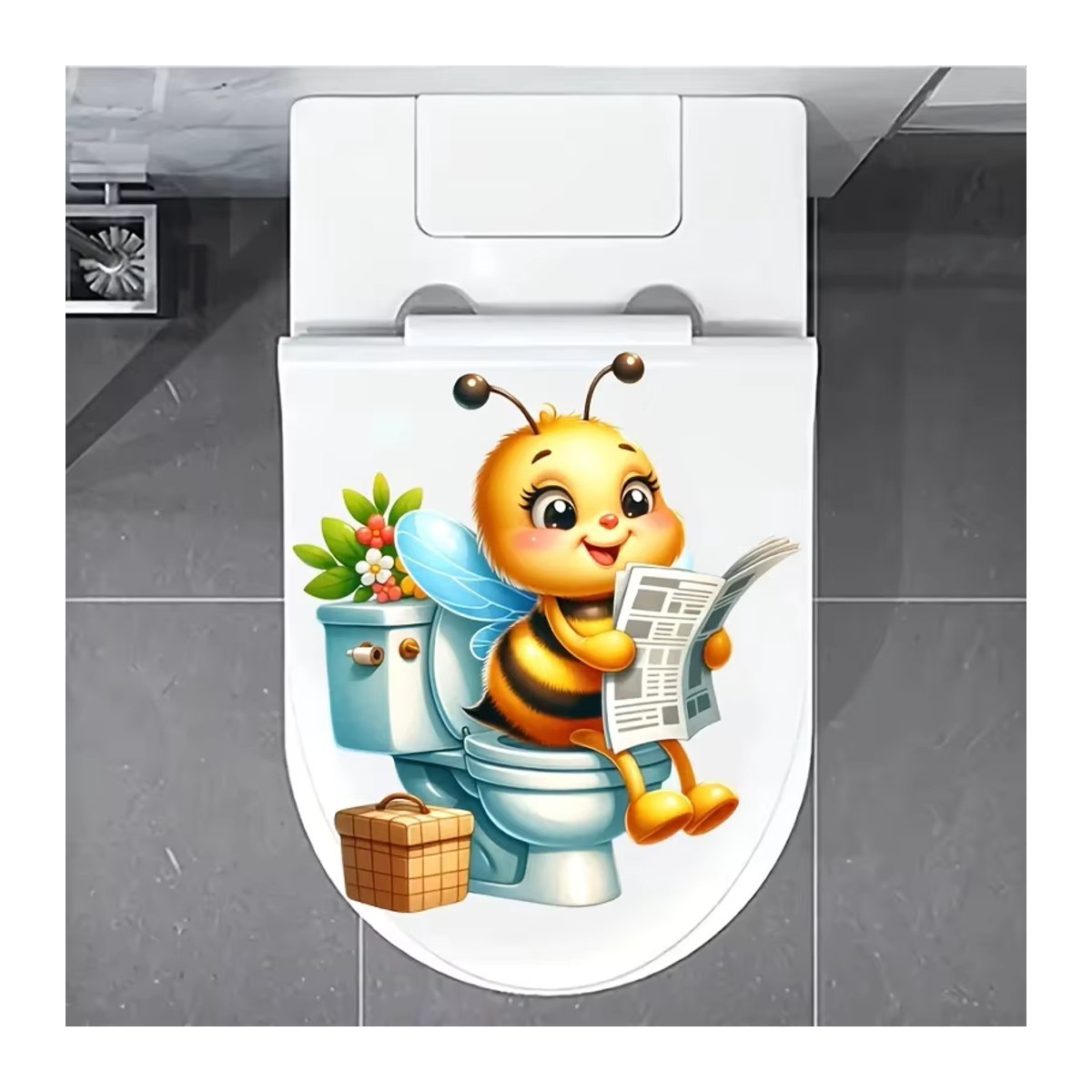 Selbstklebender Toilettensitz-Aufkleber Bee Reading Zeitung mit Tiermotiv für Badezimmer und Duschraum, mehrfarbig - Bild 4