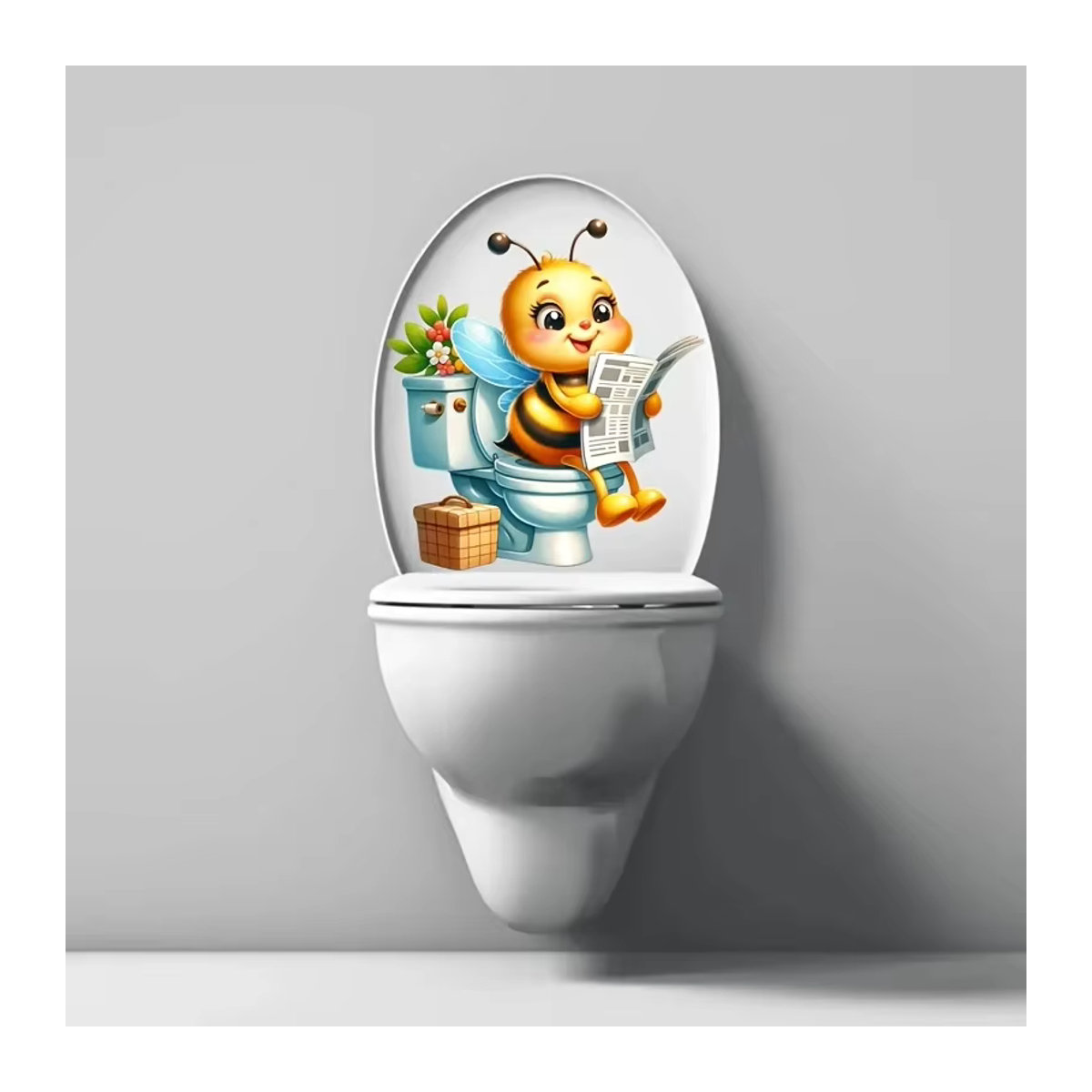 Selbstklebender Toilettensitz-Aufkleber Bee Reading Zeitung mit Tiermotiv für Badezimmer und Duschraum, mehrfarbig - Bild 5