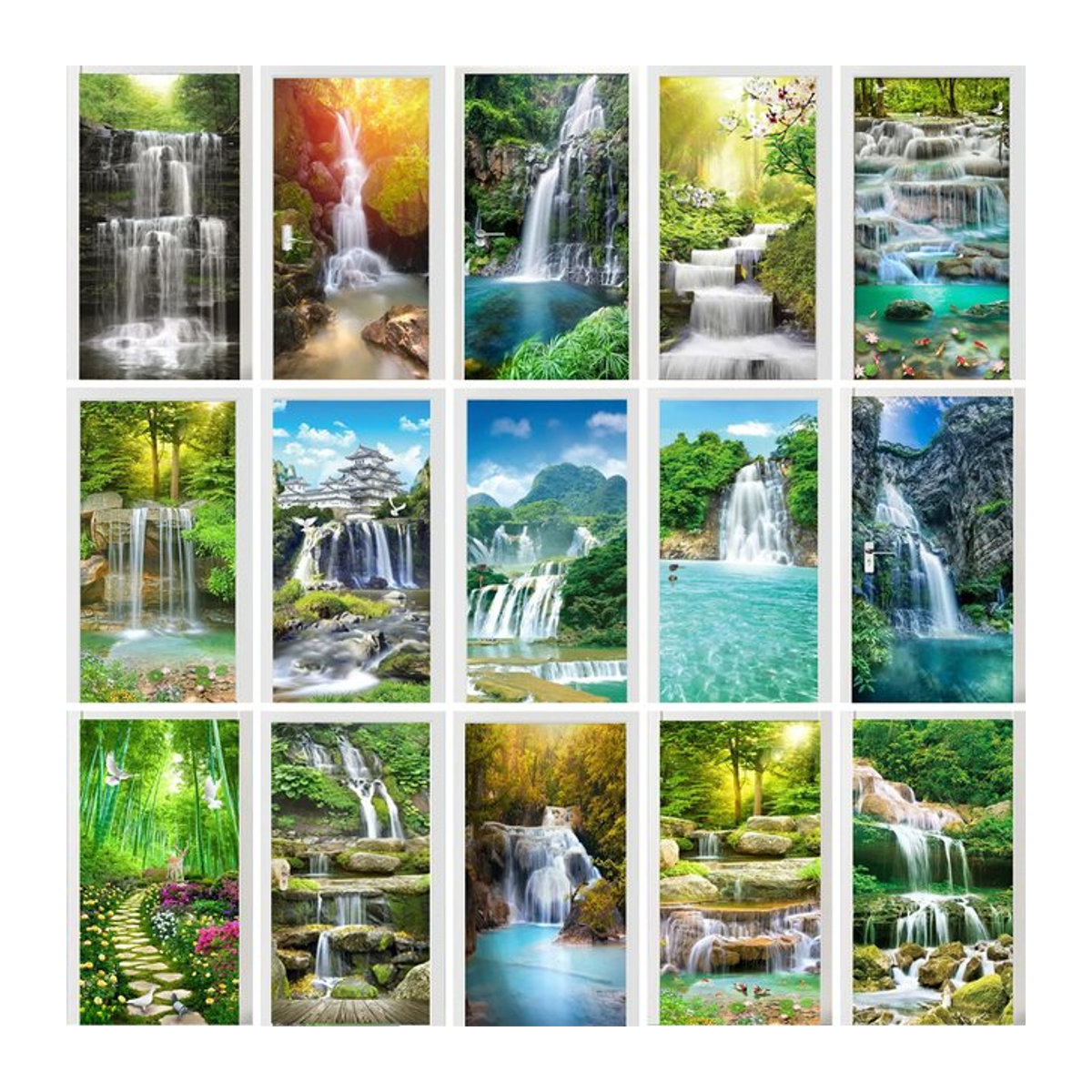 Selbstklebender Türfolien Aufkleber mit Wasserfall Landschaft Motiv von BOUSSAC in Mehrfarbig - Bild 1
