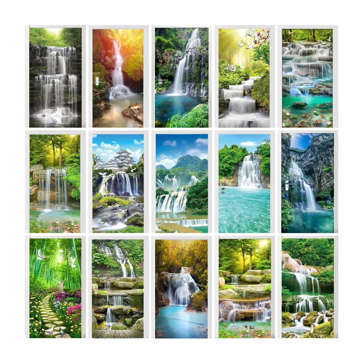 Selbstklebender Türfolien Aufkleber mit Wasserfall Landschaft Motiv von BOUSSAC in Mehrfarbig - Bild 2