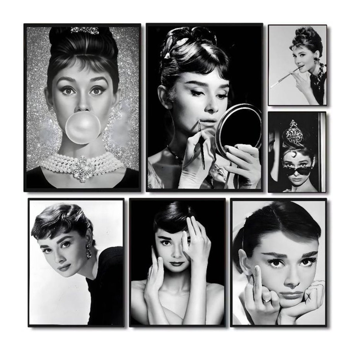Selbstklebender Vintage Wandsticker Audrey Hepburn in Schwarz, Rechteckiges Wandposter für Wohnzimmer und Bar, B: 20 cm, H: 15 cm - Bild 1