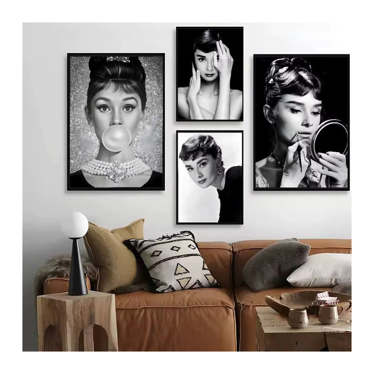 Selbstklebender Vintage Wandsticker Audrey Hepburn in Schwarz, Rechteckiges Wandposter für Wohnzimmer und Bar, B: 20 cm, H: 15 cm - Bild 2