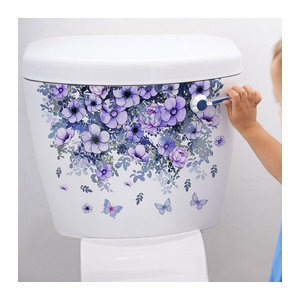 Selbstklebender Wandaufkleber mit floralem Blumenmuster in Lila zur Wanddekoration für Wohnzimmer, Badezimmer und Schrank