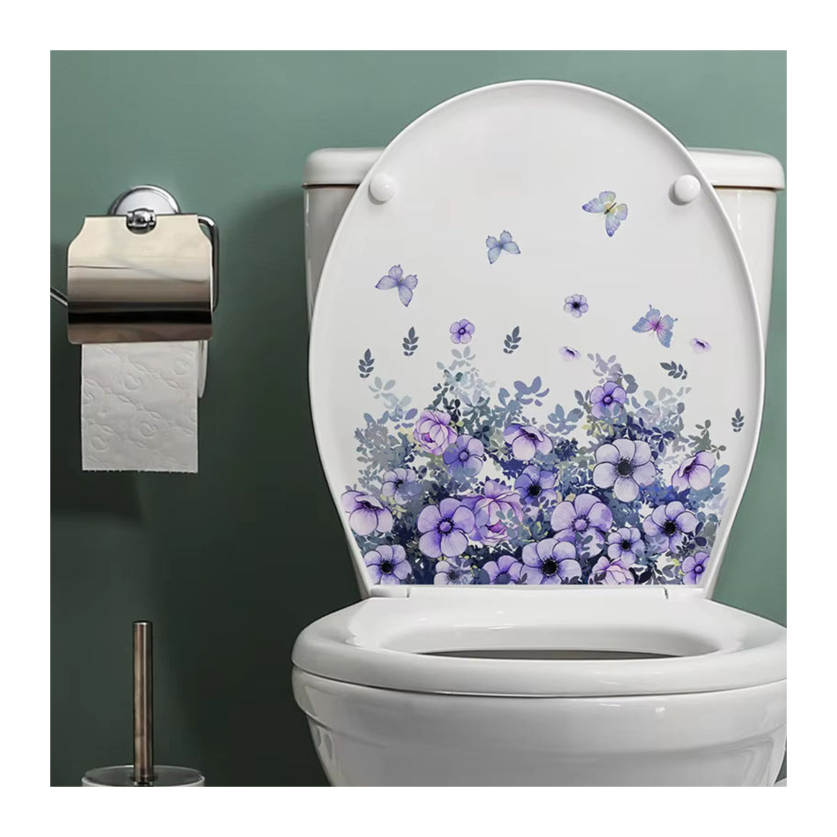 Selbstklebender Wandaufkleber mit floralem Blumenmuster in Lila zur Wanddekoration für Wohnzimmer, Badezimmer und Schrank - Bild 2