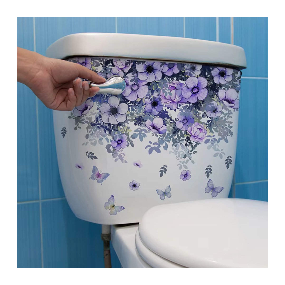 Selbstklebender Wandaufkleber mit floralem Blumenmuster in Lila zur Wanddekoration für Wohnzimmer, Badezimmer und Schrank - Bild 3