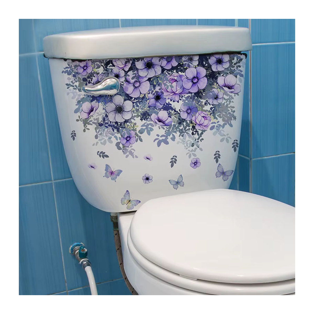 Selbstklebender Wandaufkleber mit floralem Blumenmuster in Lila zur Wanddekoration für Wohnzimmer, Badezimmer und Schrank - Bild 4