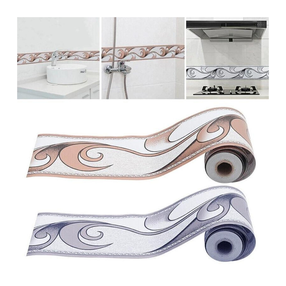 Selbstklebender Wandaufkleber Taille Linie aus PVC in Weiß, wasserdicht und beliebig zuschneidbar, B: 5 cm, L: 10 m - Bild 5