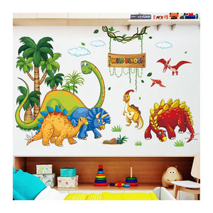 Selbstklebender Wandtattoo mit Dinosauriern, Buchstaben und Waldtieren in Mehrfarbig für Kinderzimmer, Wohnzimmer und Schlafzimmer
