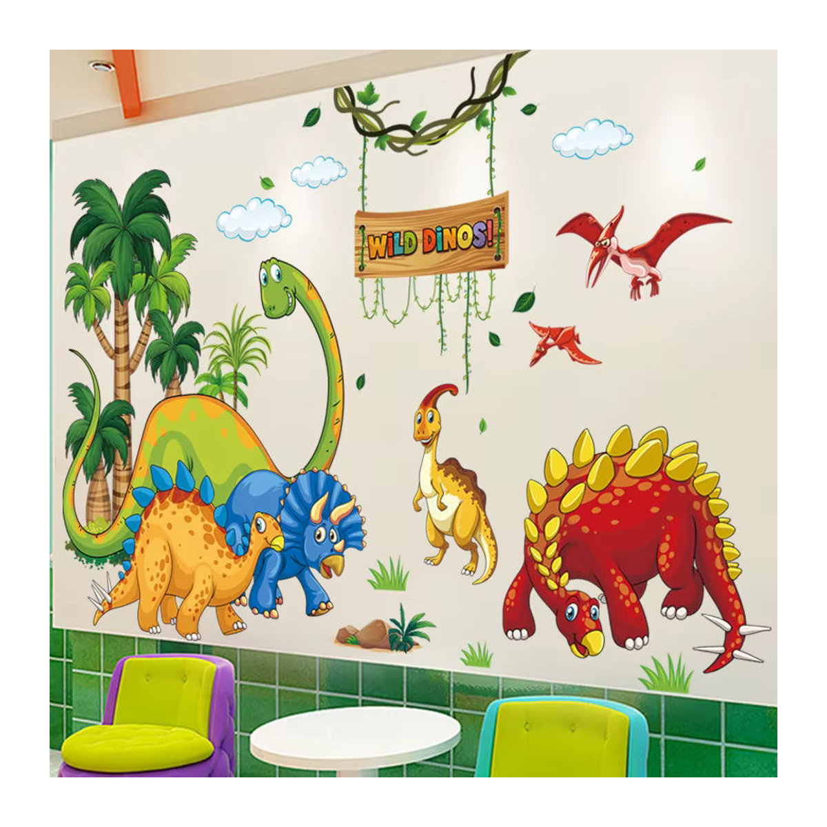 Selbstklebender Wandtattoo mit Dinosauriern, Buchstaben und Waldtieren in Mehrfarbig für Kinderzimmer, Wohnzimmer und Schlafzimmer - Bild 2