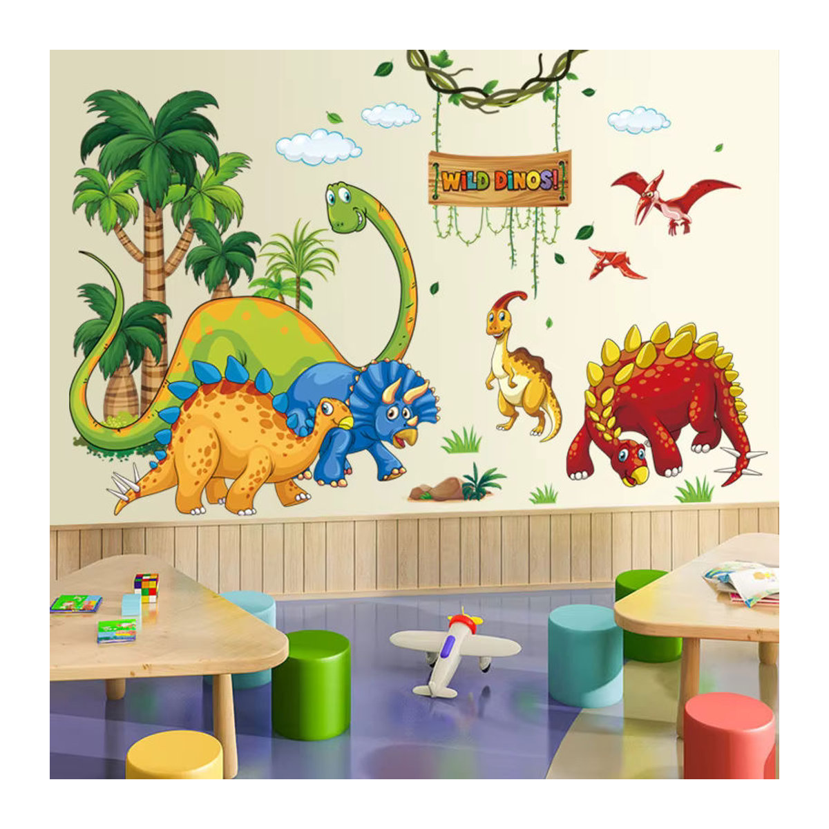 Selbstklebender Wandtattoo mit Dinosauriern, Buchstaben und Waldtieren in Mehrfarbig für Kinderzimmer, Wohnzimmer und Schlafzimmer - Bild 3
