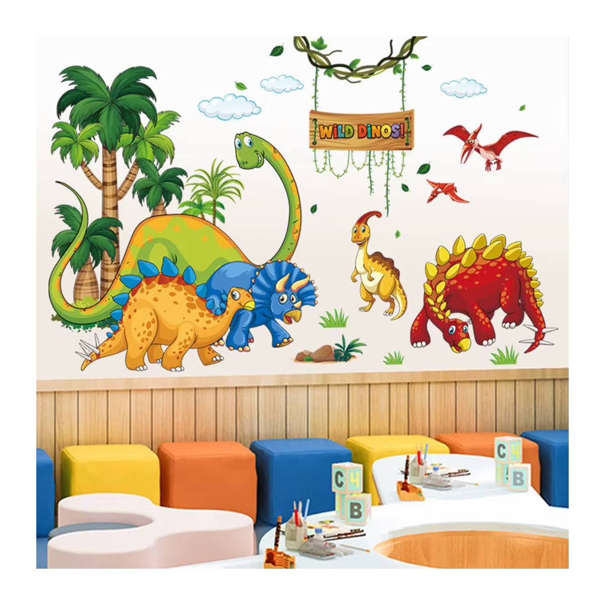 Selbstklebender Wandtattoo mit Dinosauriern, Buchstaben und Waldtieren in Mehrfarbig für Kinderzimmer, Wohnzimmer und Schlafzimmer - Bild 4