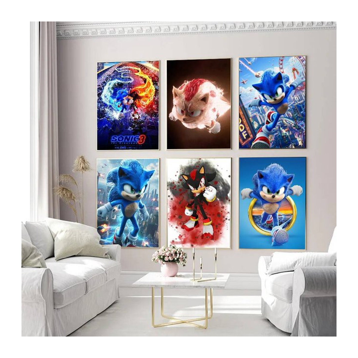 Selbstklebendes Aquarell Poster mit S-Sonic Cartoon Charakteren, wasserfester Papieraufkleber für Wanddekoration in Mehrfarbig - Bild 1
