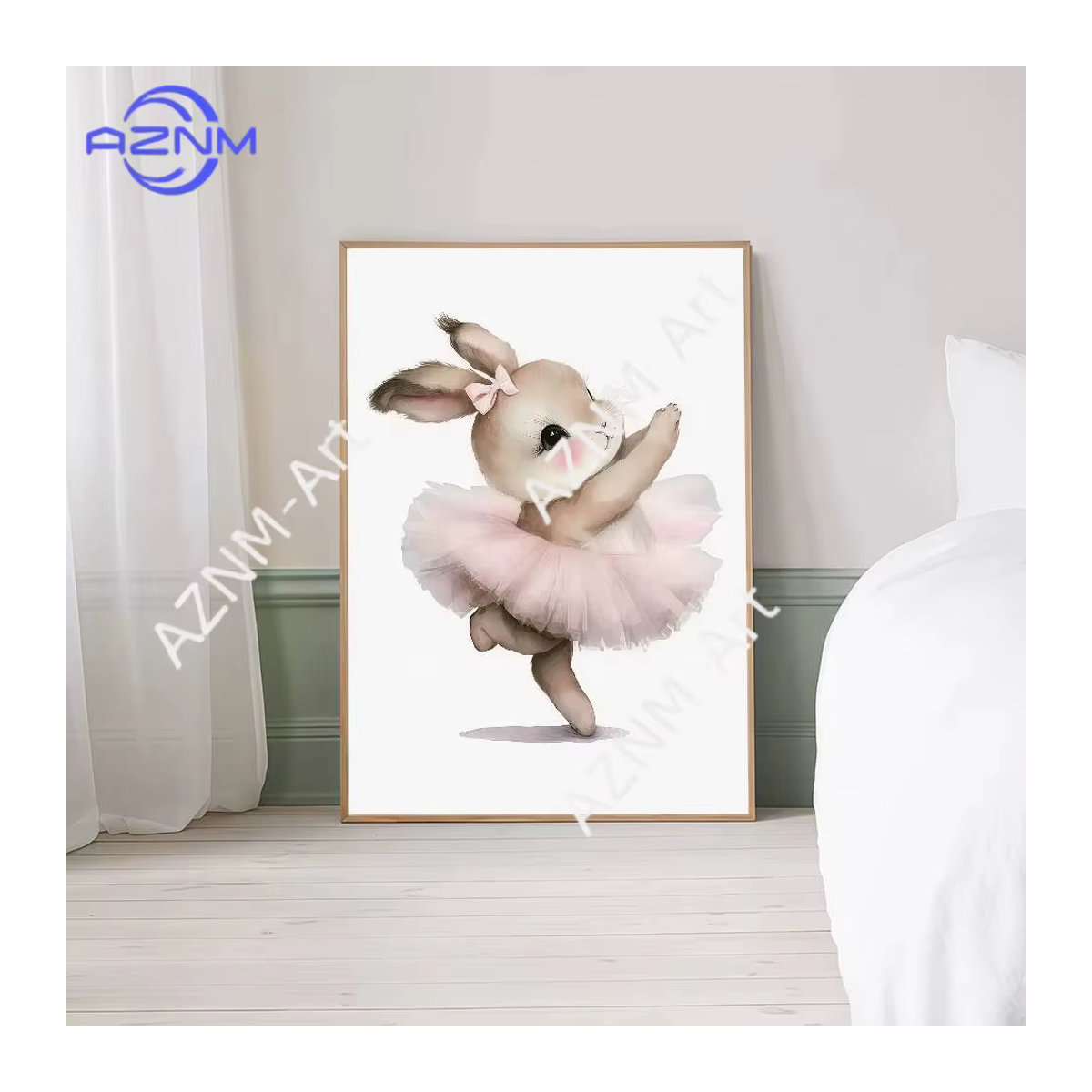 Selbstklebendes Ballerina-Hasen-Poster von AZNM in Rosa im Vintage-Stil für die Oster-Dekoration im Kinderzimmer - Bild 2