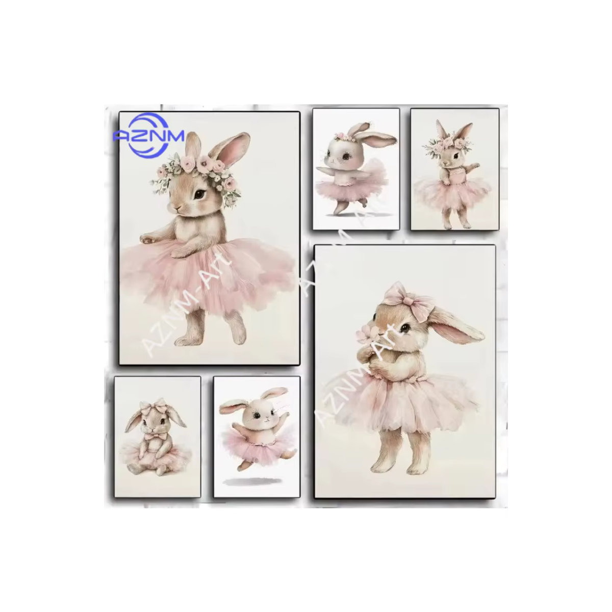 Selbstklebendes Ballerina-Hasen-Poster von AZNM in Rosa im Vintage-Stil für die Oster-Dekoration im Kinderzimmer - Bild 3