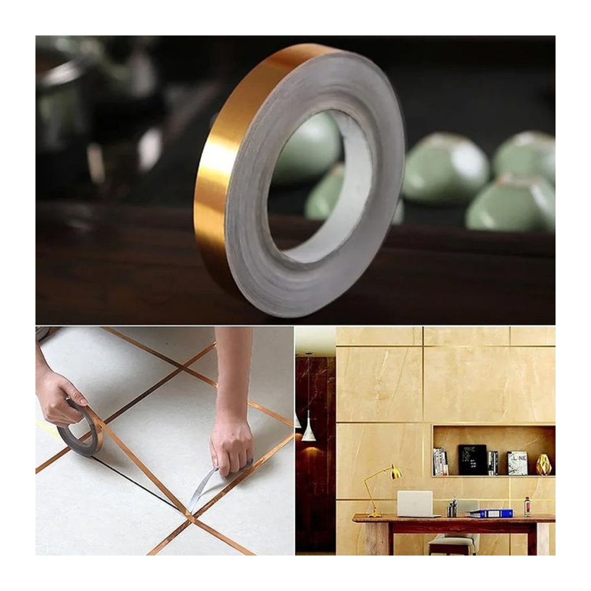 Selbstklebendes Dekorband für Keramikfliesen in Gold, 50m Rolle, wasserdichter Nahtaufkleber für Wand und Boden - Bild 1
