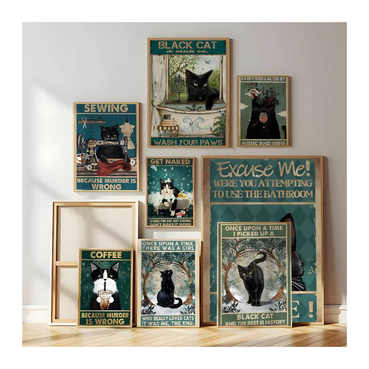 Selbstklebendes Katzen-Poster in Schwarz als wasserfestes Wandbild im Vintage-Stil für deine Raumdekoration - Bild 2