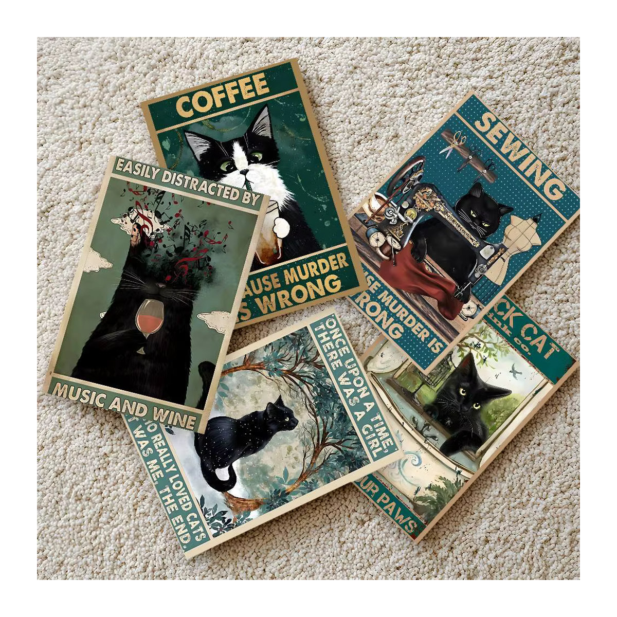 Selbstklebendes Katzen-Poster in Schwarz als wasserfestes Wandbild im Vintage-Stil für deine Raumdekoration - Bild 3