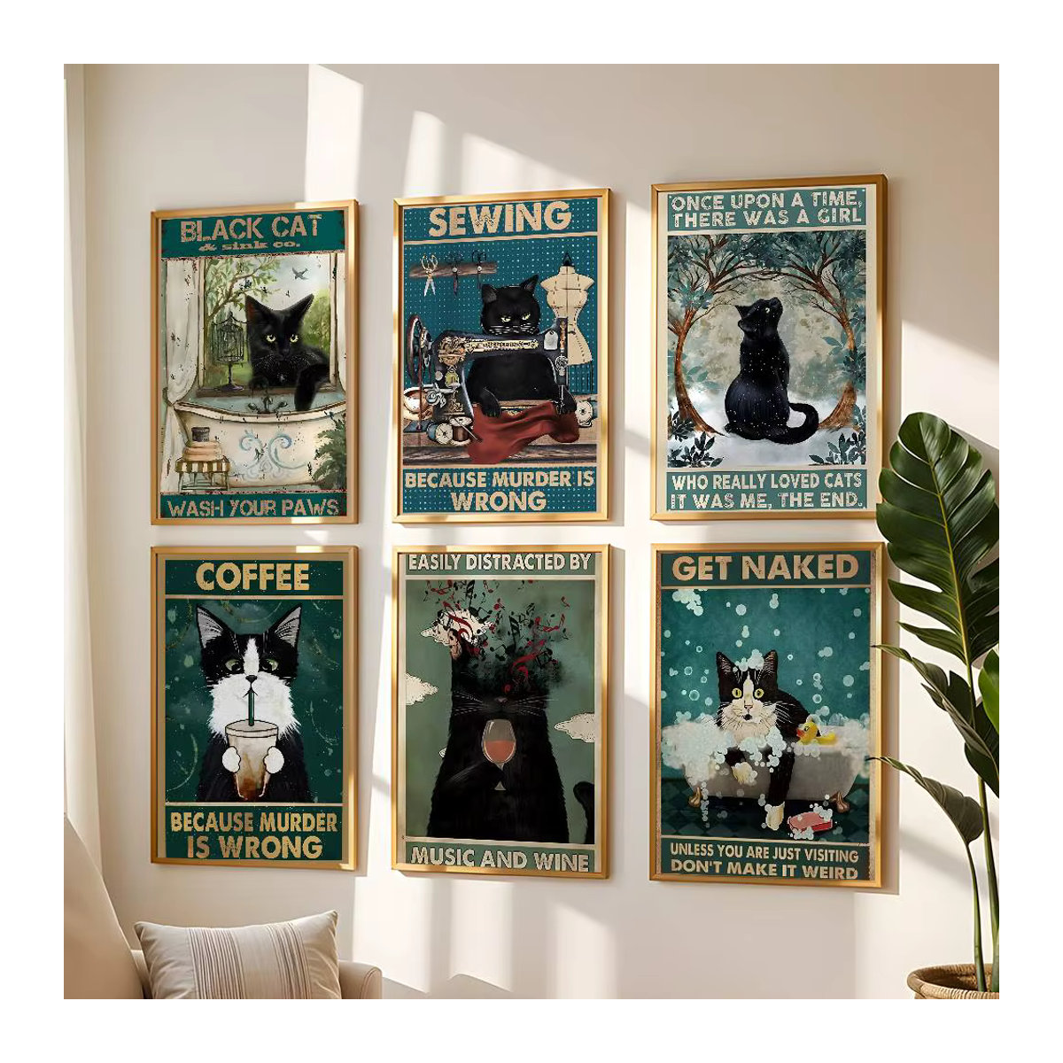 Selbstklebendes Katzen-Poster in Schwarz als wasserfestes Wandbild im Vintage-Stil für deine Raumdekoration - Bild 4