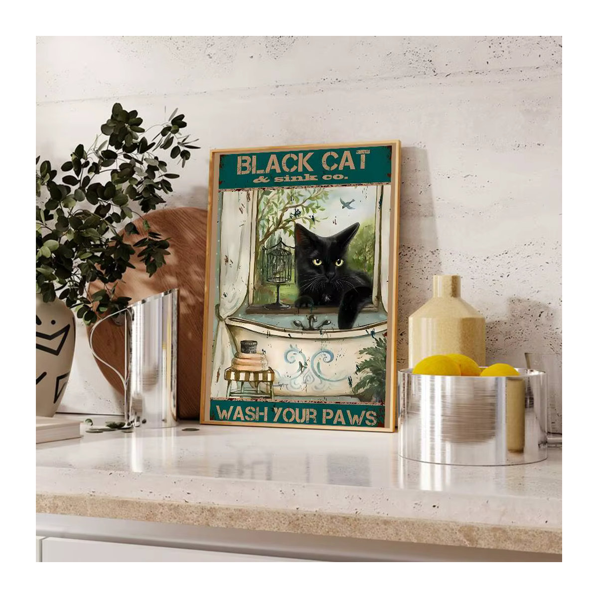 Selbstklebendes Katzen-Poster in Schwarz als wasserfestes Wandbild im Vintage-Stil für deine Raumdekoration - Bild 6