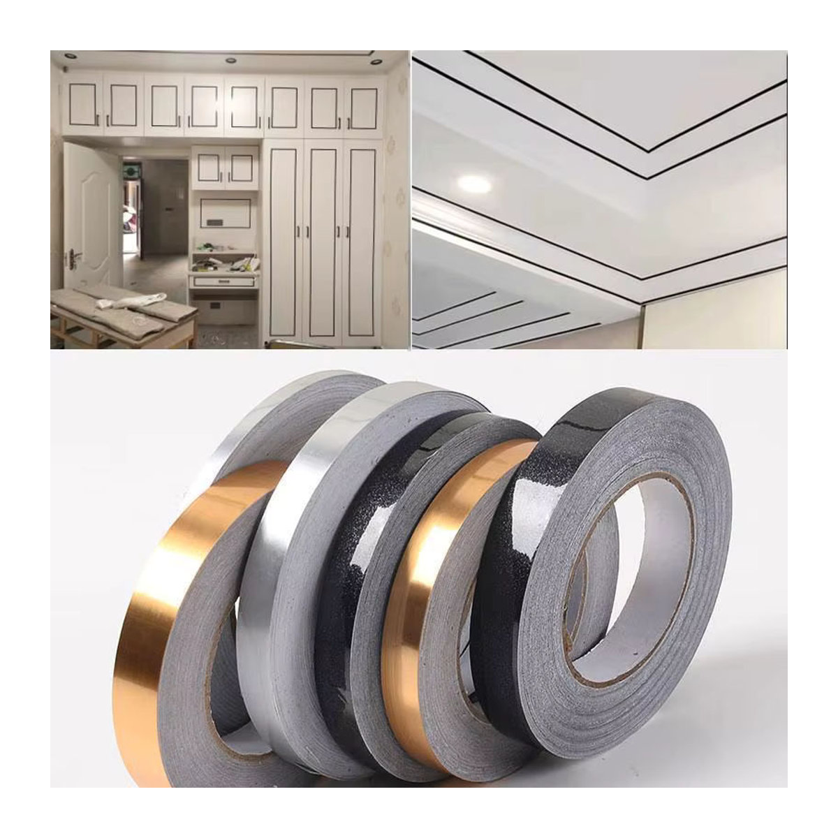 Selbstklebendes Keramikfliesen-Lückenband aus Kunststoff, 20 m schimmelresistentes Dekor-Band für Wand und Boden in Gold, Silber oder Schwarz - Bild 3