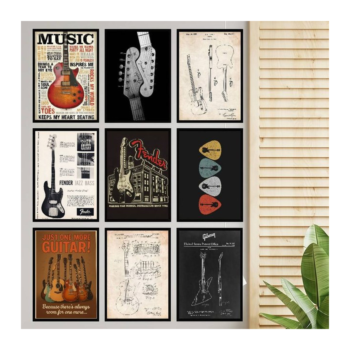 Selbstklebendes Kunstposter Gitarrenkollektion im Vintage-Stil, mehrfarbig, rechteckig - Bild 1