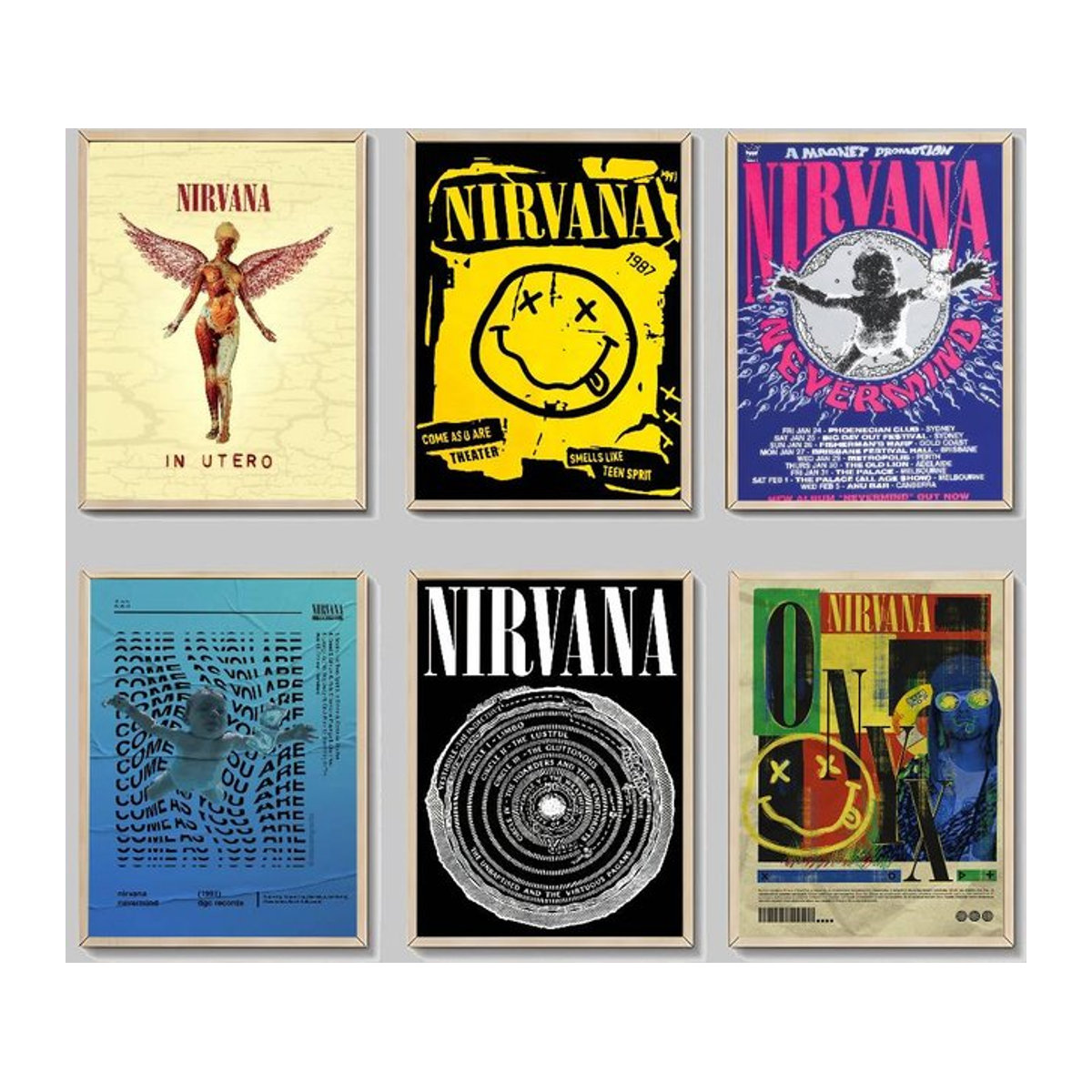 Selbstklebendes Kunstposter Nirvana Album Wandkunst auf weißem Kraftpapier, mehrfarbig, rechteckig, Vintage-Stil - Bild 1