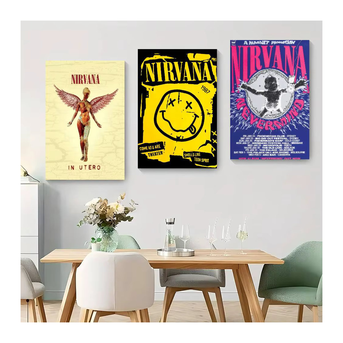 Selbstklebendes Kunstposter Nirvana Album Wandkunst auf weißem Kraftpapier, mehrfarbig, rechteckig, Vintage-Stil - Bild 2