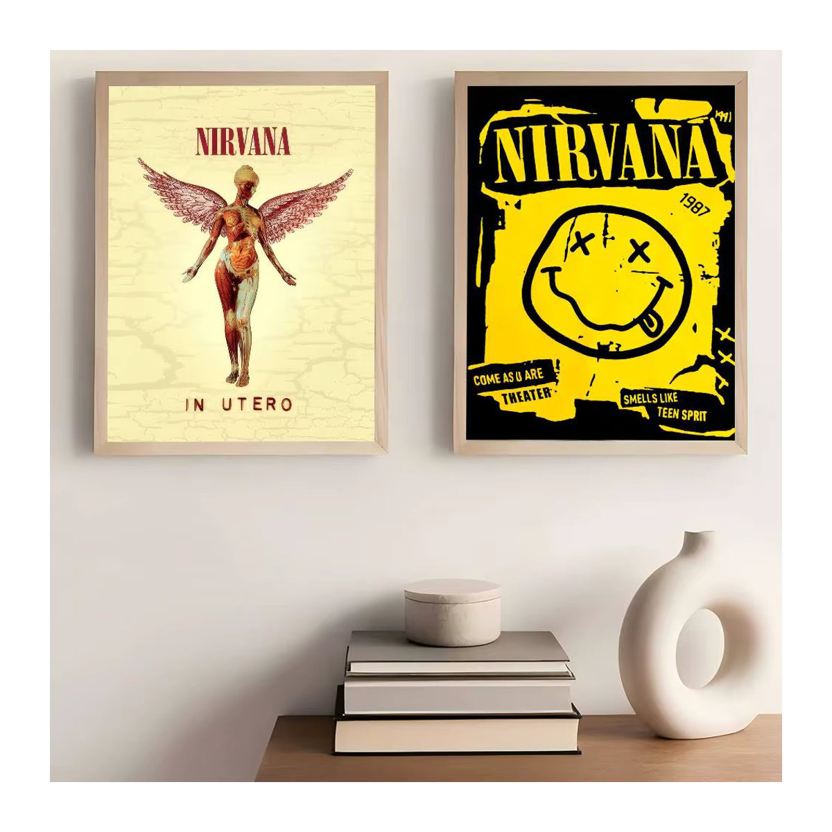 Selbstklebendes Kunstposter Nirvana Album Wandkunst auf weißem Kraftpapier, mehrfarbig, rechteckig, Vintage-Stil - Bild 3