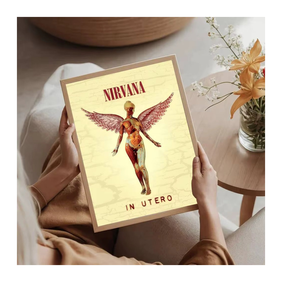 Selbstklebendes Kunstposter Nirvana Album Wandkunst auf weißem Kraftpapier, mehrfarbig, rechteckig, Vintage-Stil - Bild 4