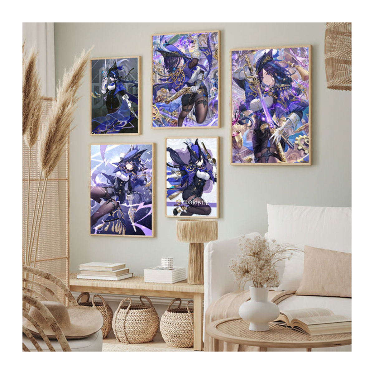 Selbstklebendes Wandposter Genshin Impact mit Motiv von Clorinde für die Dekoration von Schlafzimmer, Büro und Wohnzimmer, mehrfarbig - Bild 1