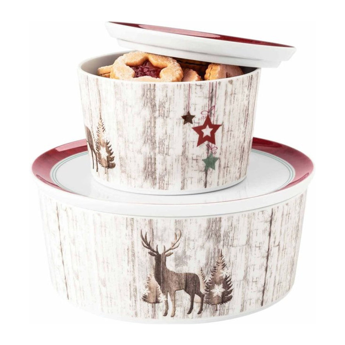Seltmann Weiden Gebäckdosen Life Christmas 2er Set aus Porzellan in Weiß mit floralem Design für Weihnachten, Durchmesser: 14 cm und 21 cm - Bild 1